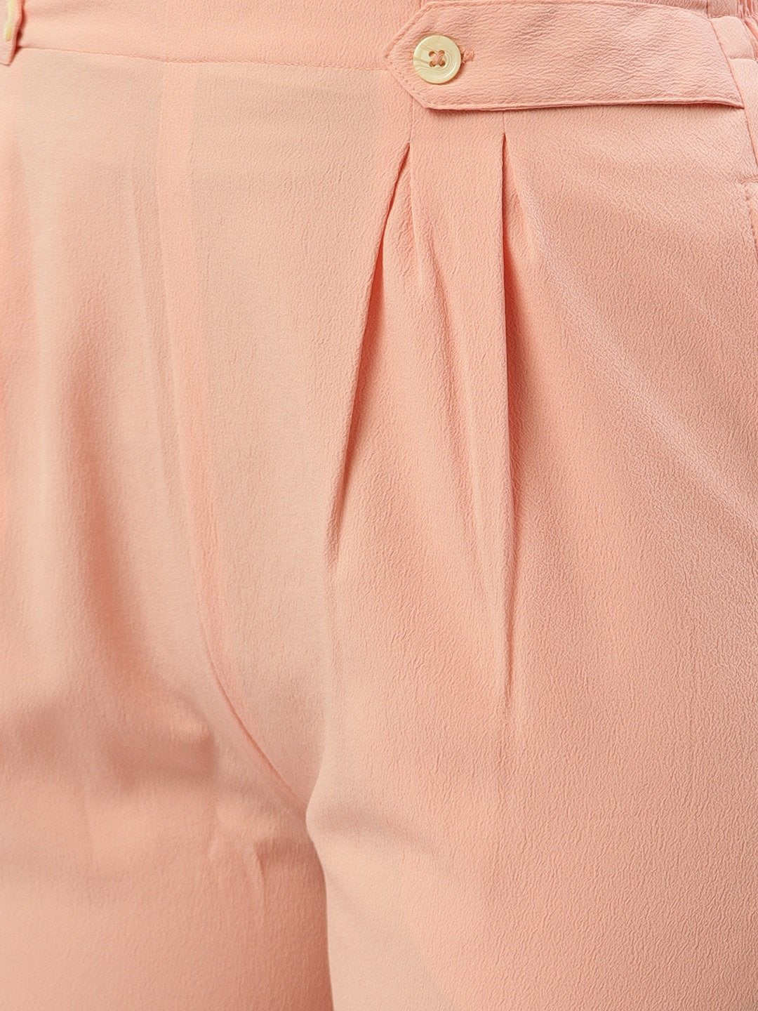 Women's Pastel Pink Regular Texture Crepe Straigth Trouser Pant - Nayo Clothing