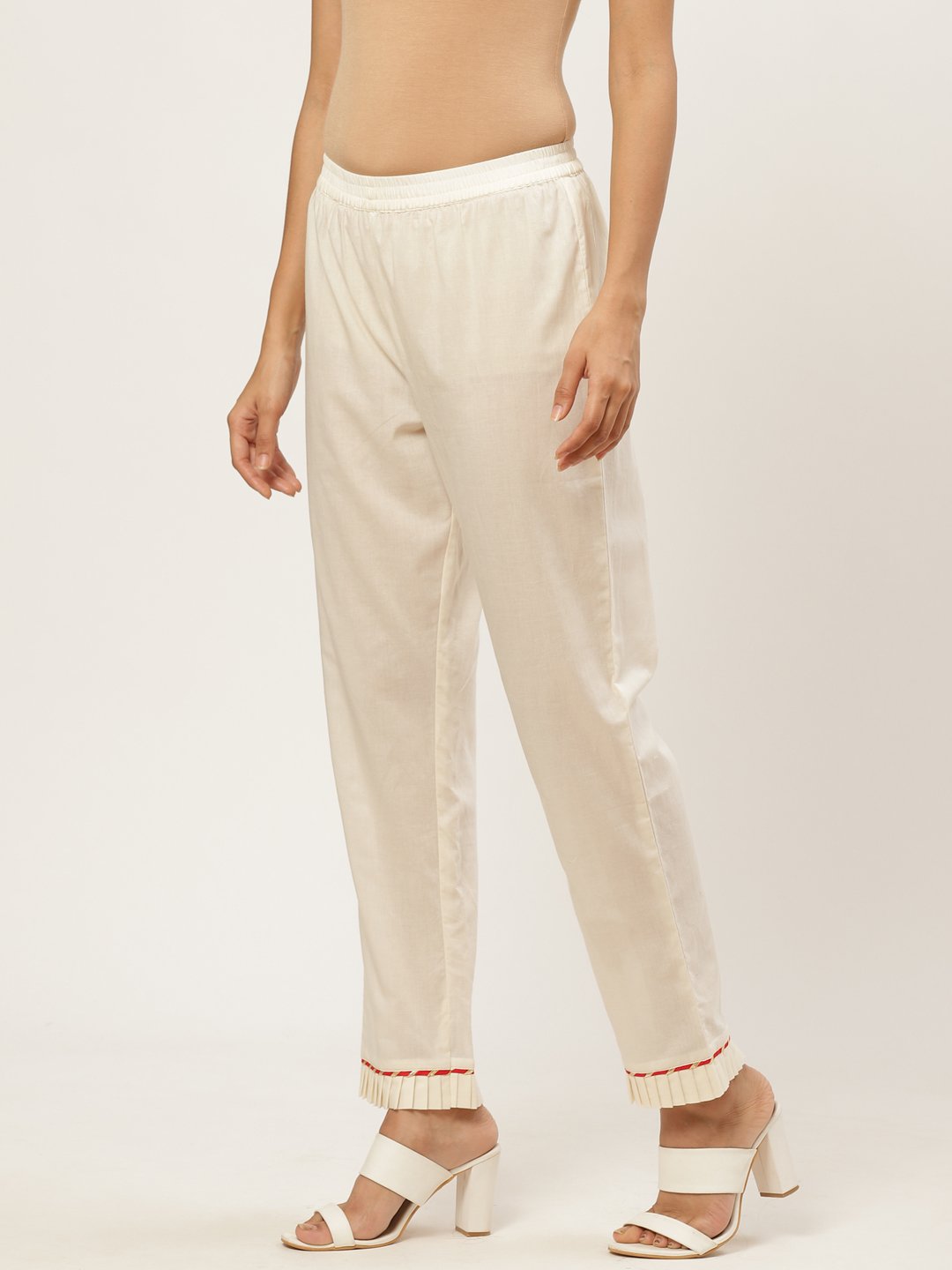 Women's Off White Solid Trouser - Nayo Clothing