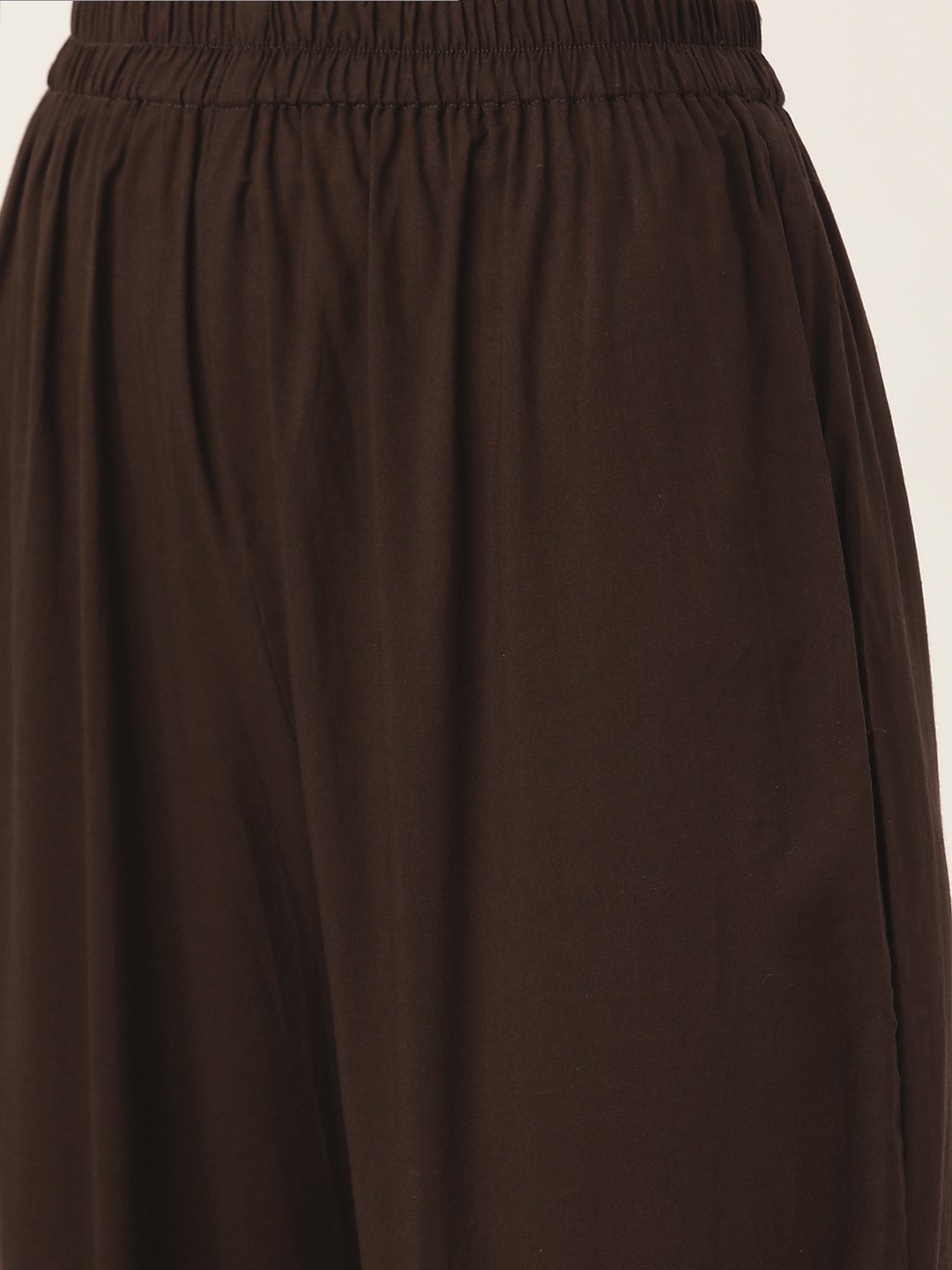 Women's Brown Three-Quarter Sleeves Straight Kurta Trouser Dupatta Set - Nayo Clothing