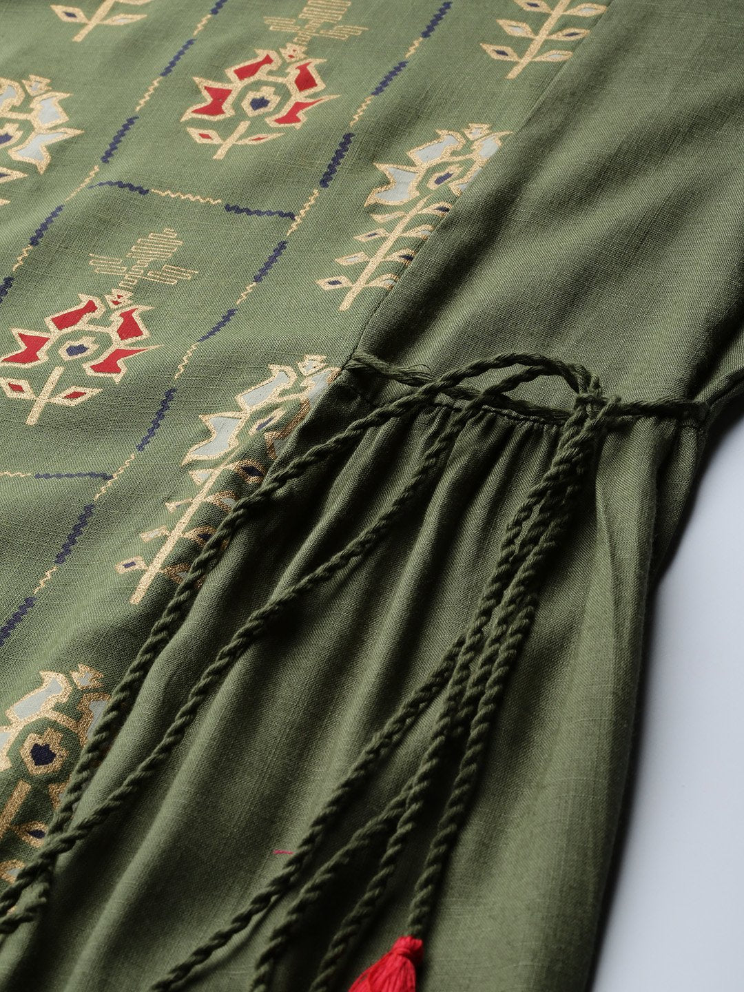 Women's Green Ethnic Motifs Printed V-Neck Viscose Rayon Maxi Dress - Nayo Clothing
