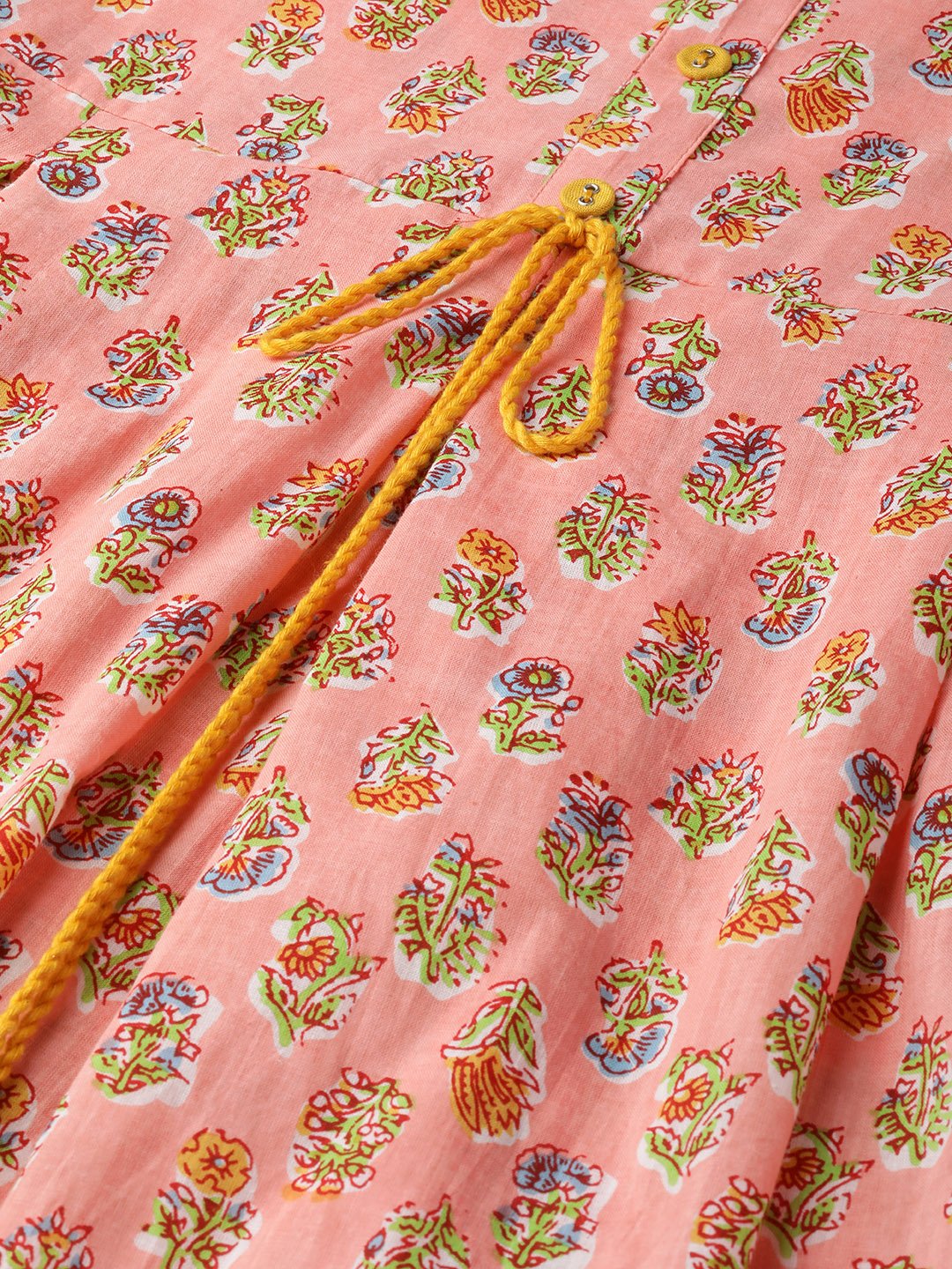 Women's Peach Ethnic Motifs Printed Round Neck Cotton Maxi Dress - Nayo Clothing