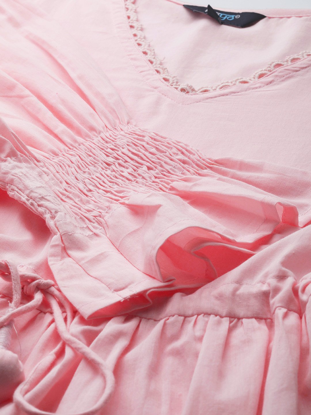 Women's Pink Three-Quarter Sleeves Smocking Top - Nayo Clothing