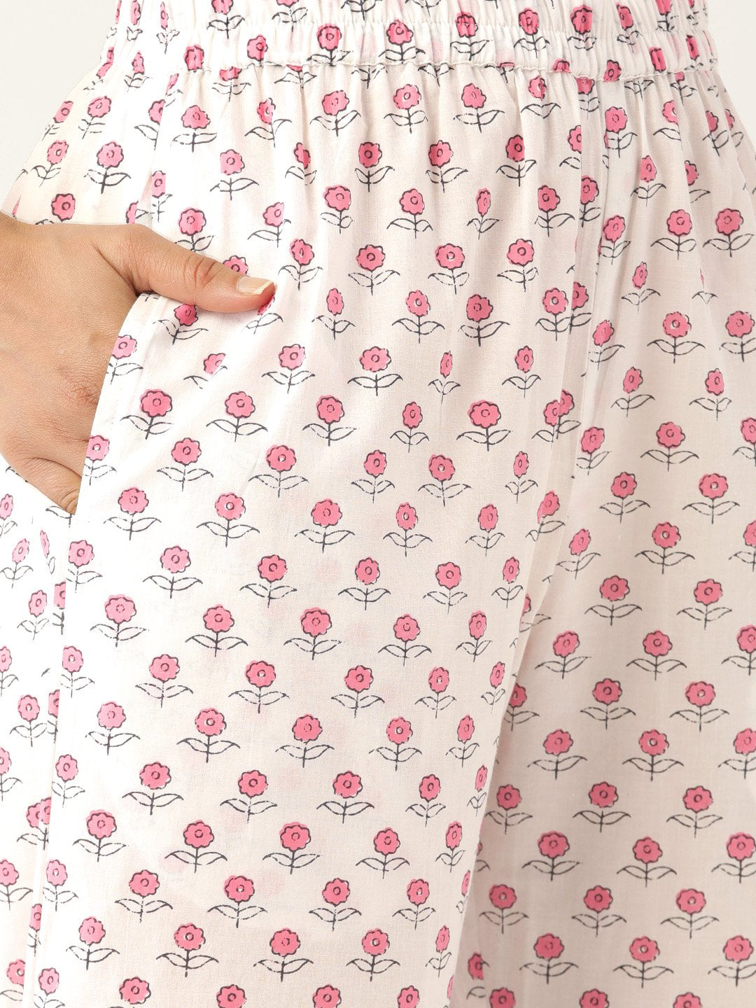 Women's Pink & Off-White Printed Kurta With Palazzos & Dupatta - Nayo Clothing