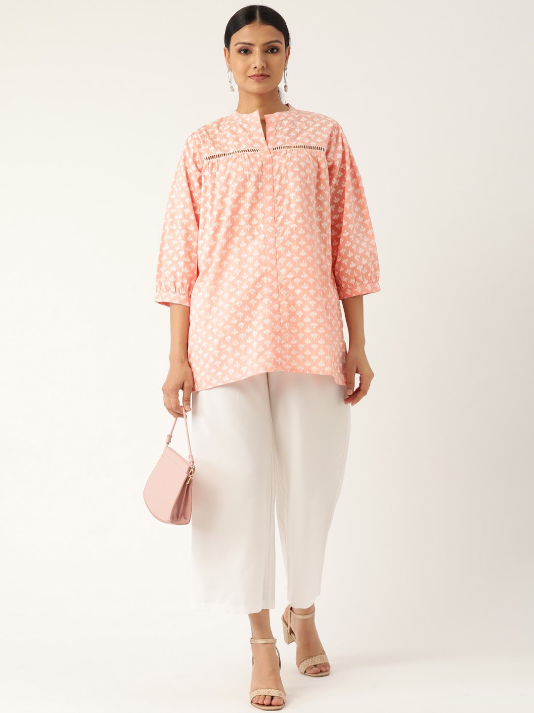 Women's Pink And White Tunic - Nayo Clothing