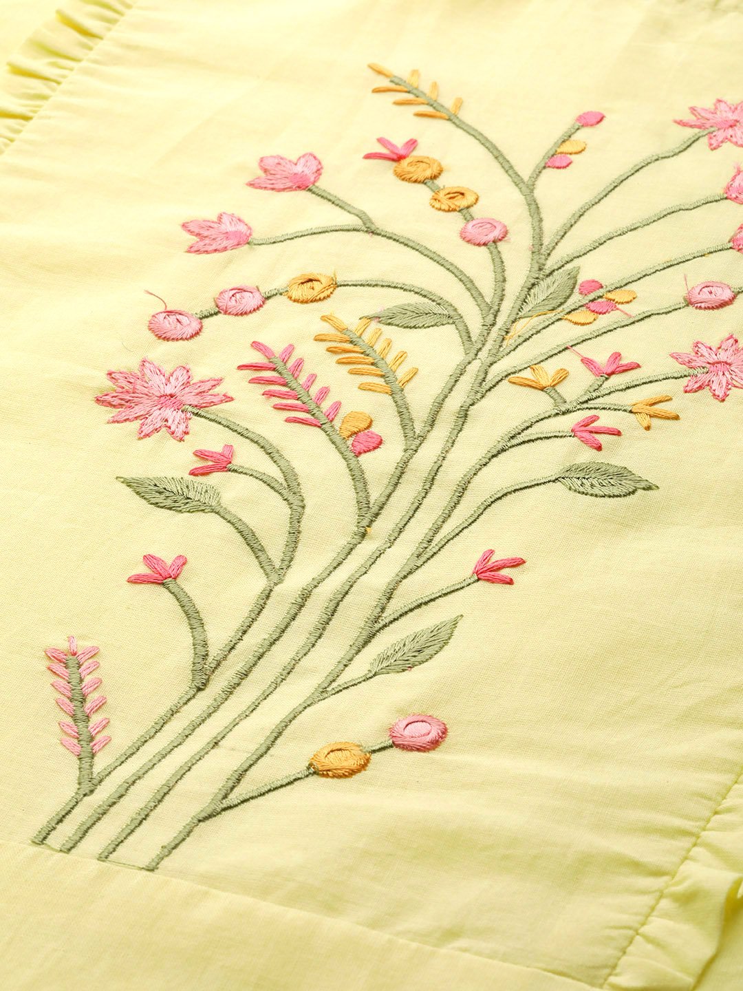 Women's Yellow & Pink Embroidered Kurta With Palazzos & Dupatta - Nayo Clothing