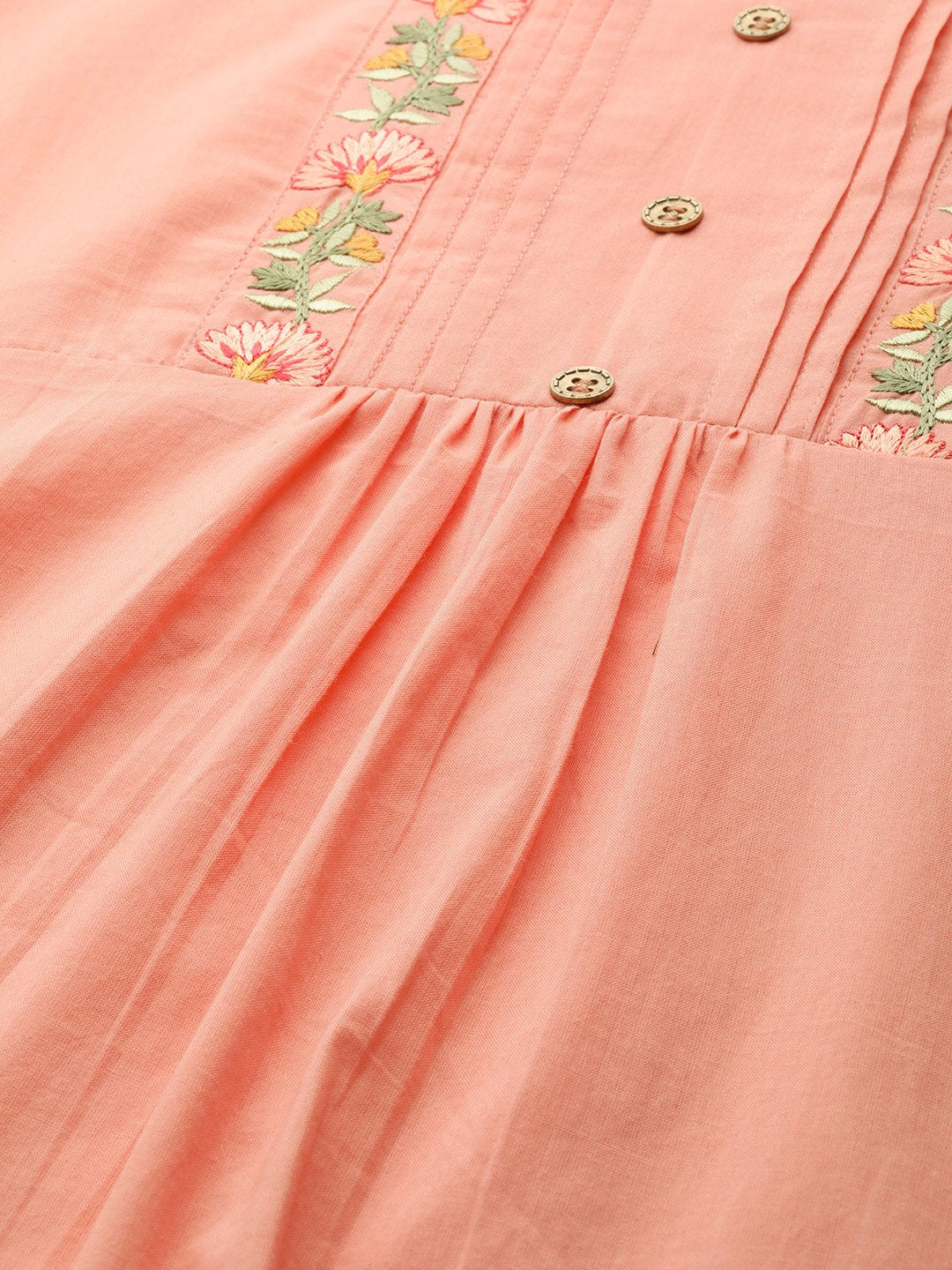 Women's Peach-Coloured Embroidered Kurta With Palazzos & Dupatta - Nayo Clothing