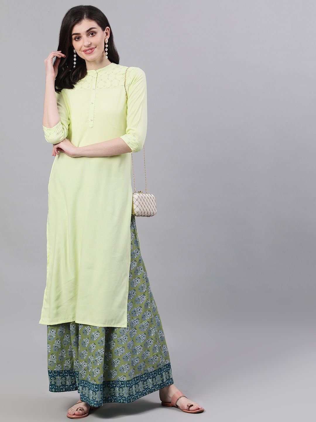 Women's Green Printed Maxi Skirt - Nayo Clothing