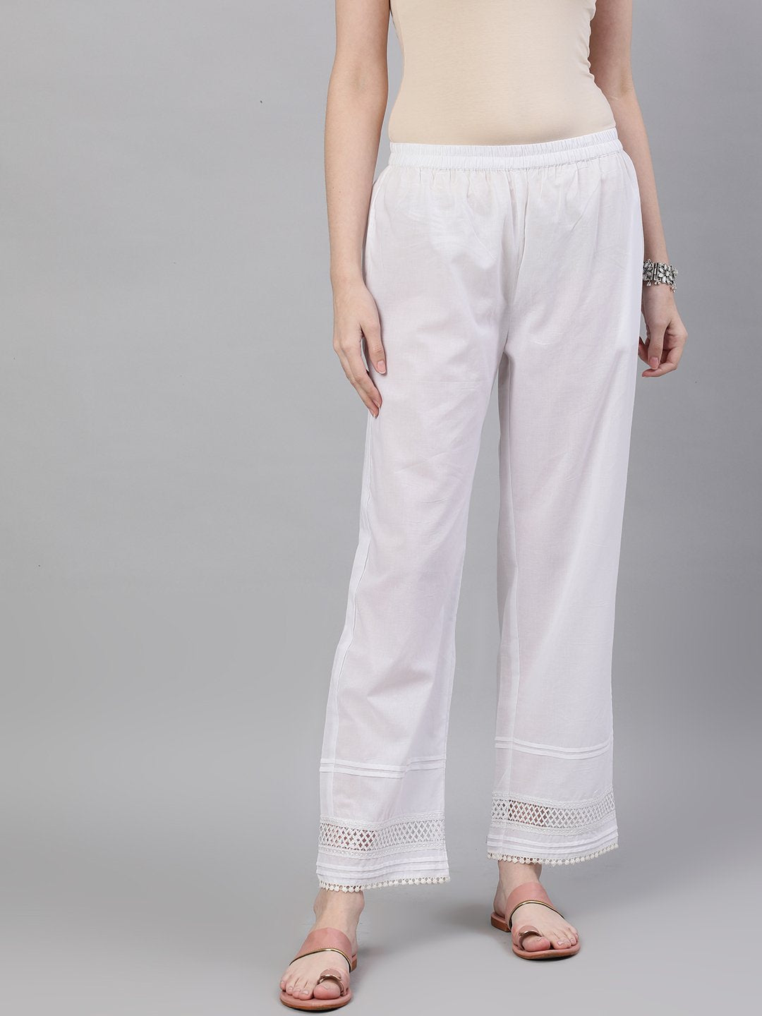 Women's White Trouser With Lace Detailing - Nayo Clothing
