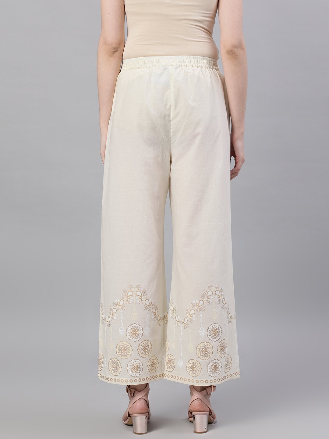Women's Off White Trouser With Border Print - Nayo Clothing