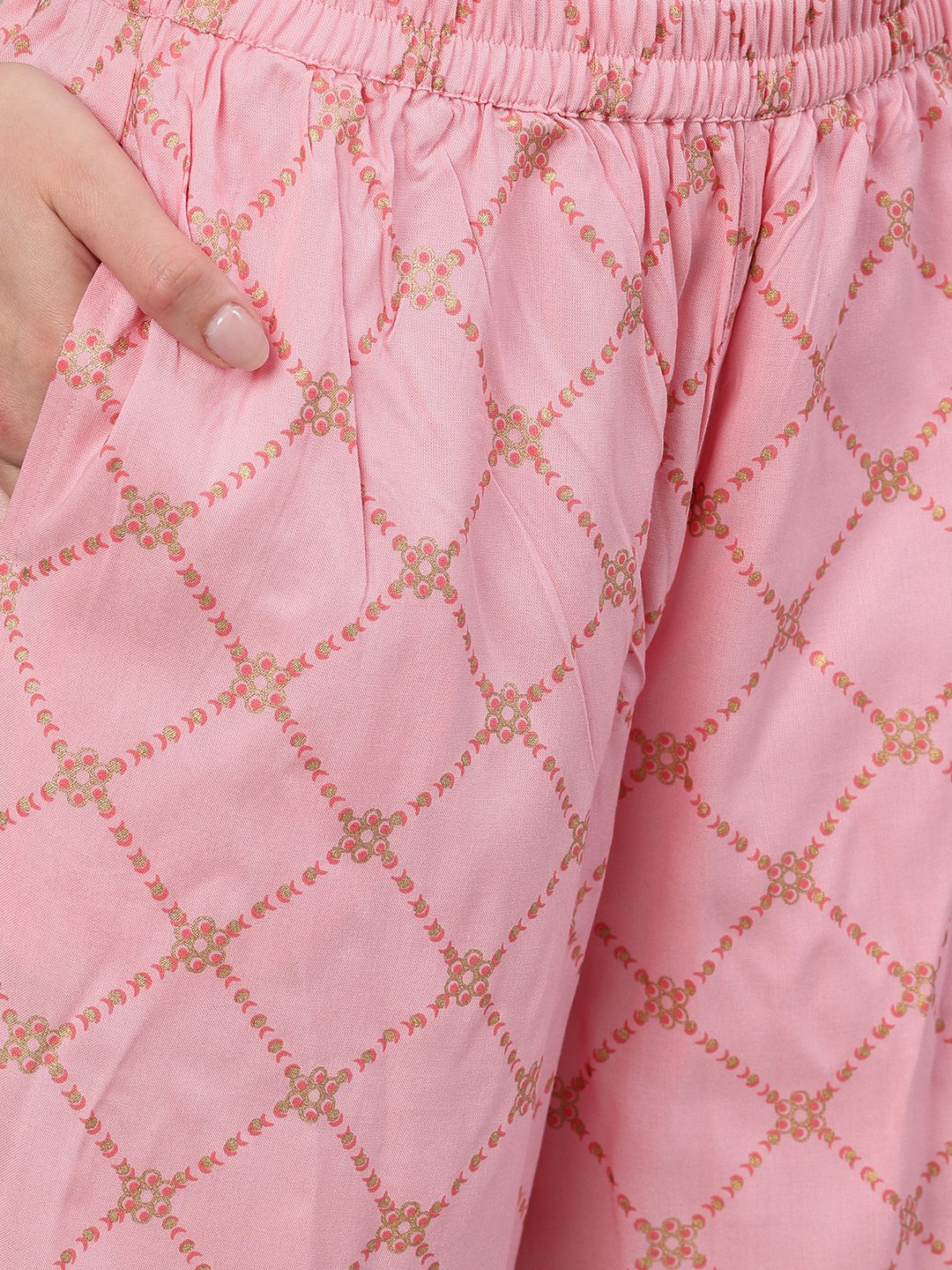 Women's Peach Three-Quarter Sleeves Straight Kurta Palazzo With Dupatta - Nayo Clothing