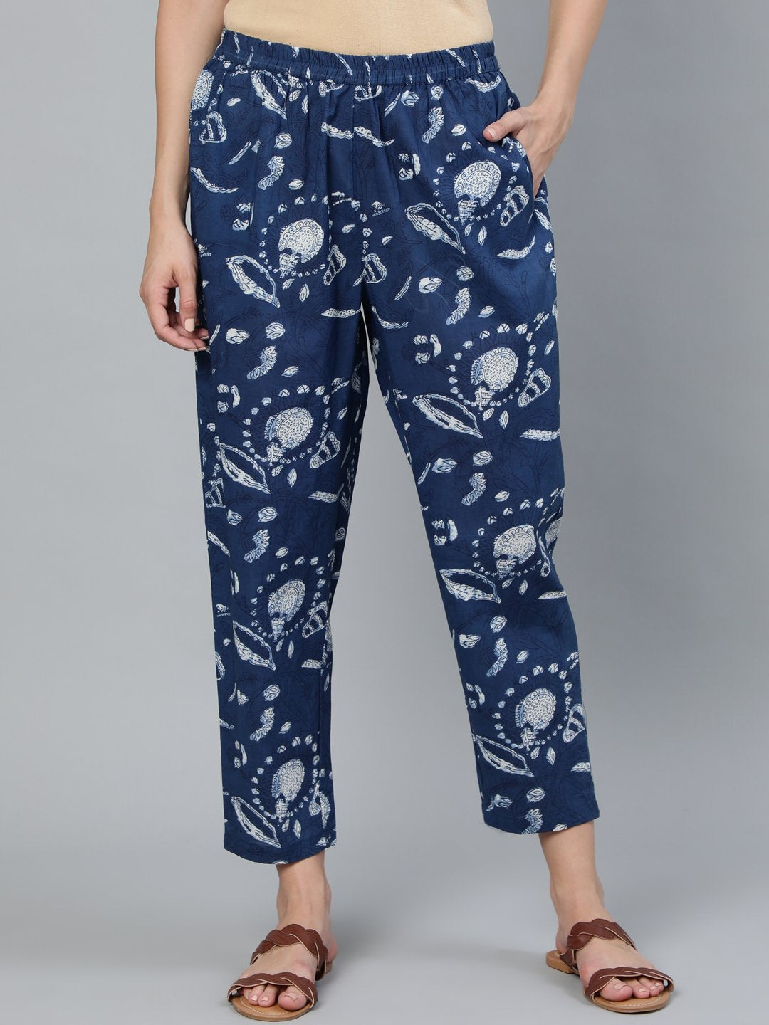 Women's Blue Indigo Printed Trouser - Nayo Clothing