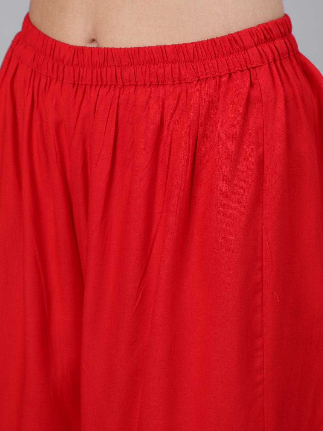 Women's Red Embroidered Straight Kurta Plazzo & Scalloped Dupatta - Nayo Clothing