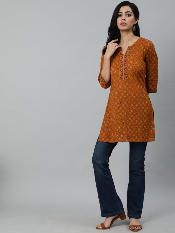 Women's Mustard & Red Printed Tunic