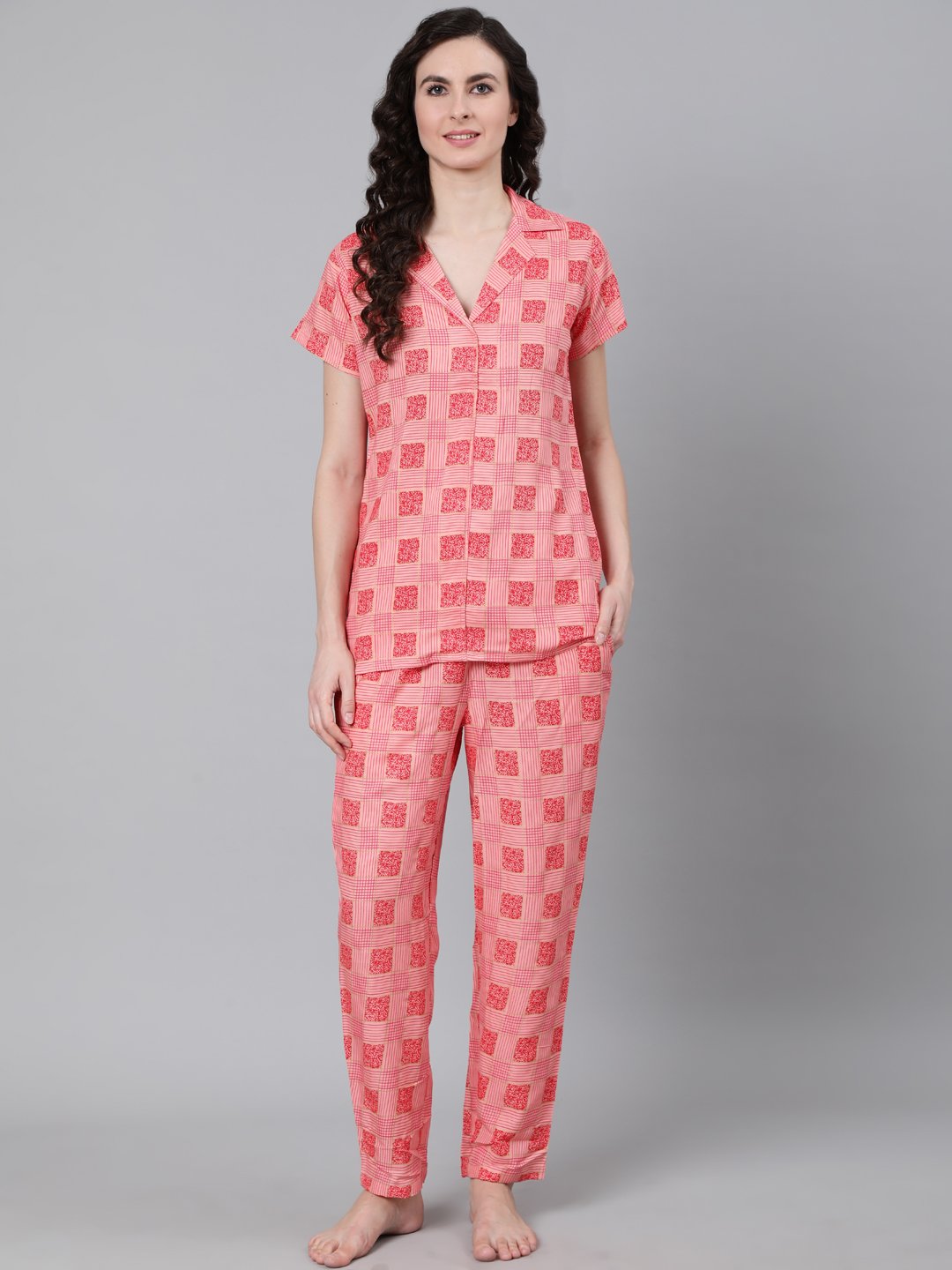 Women's Pink Printed Night Suit - Nayo Clothing