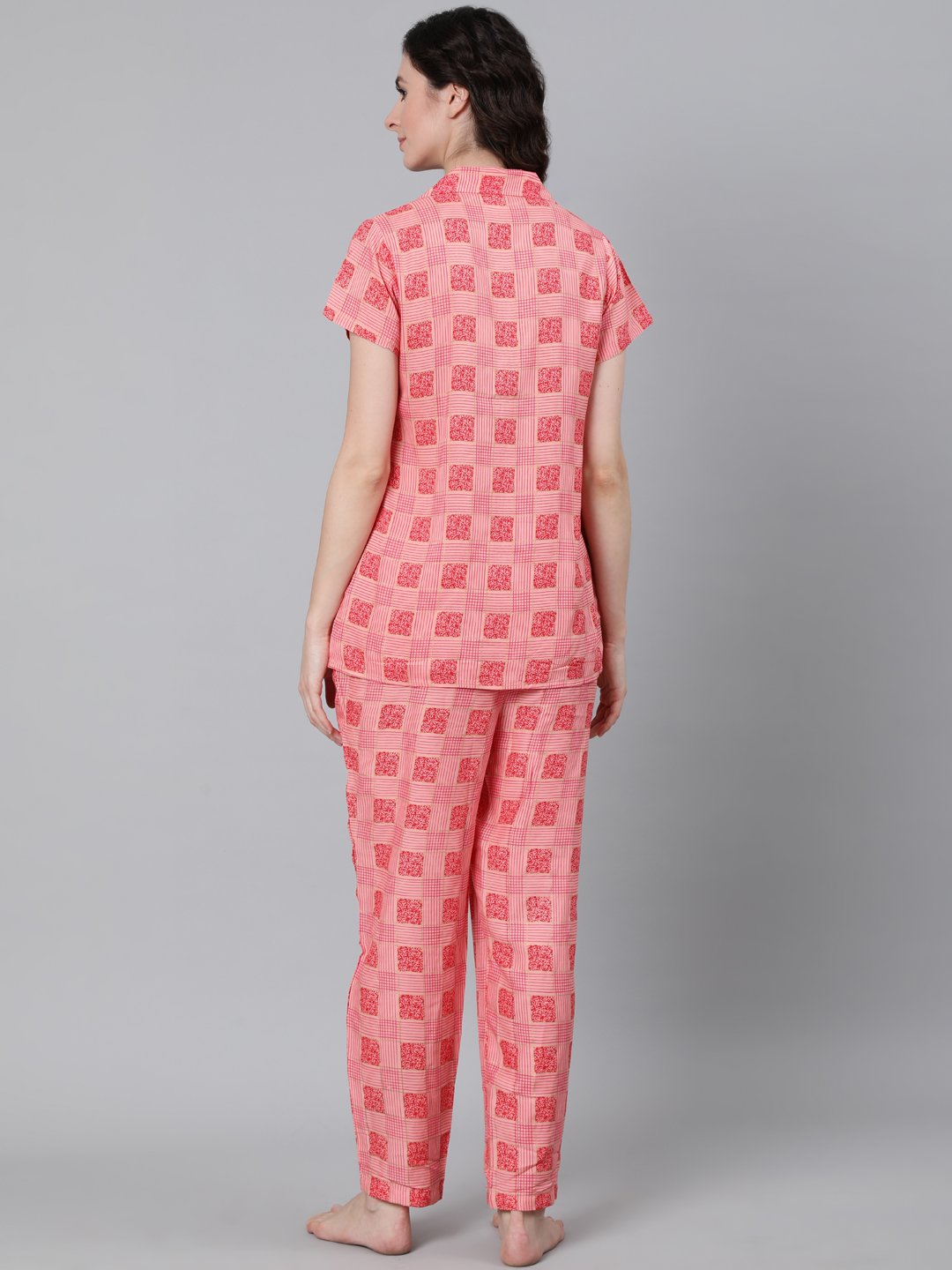 Women's Pink Printed Night Suit - Nayo Clothing