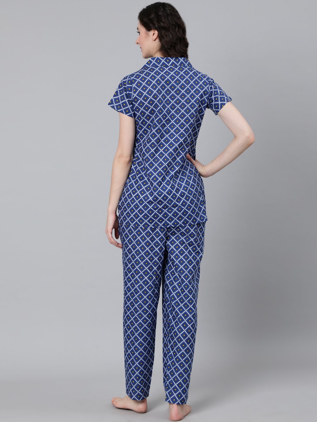 Women's Blue Printed Night Suit - Nayo Clothing