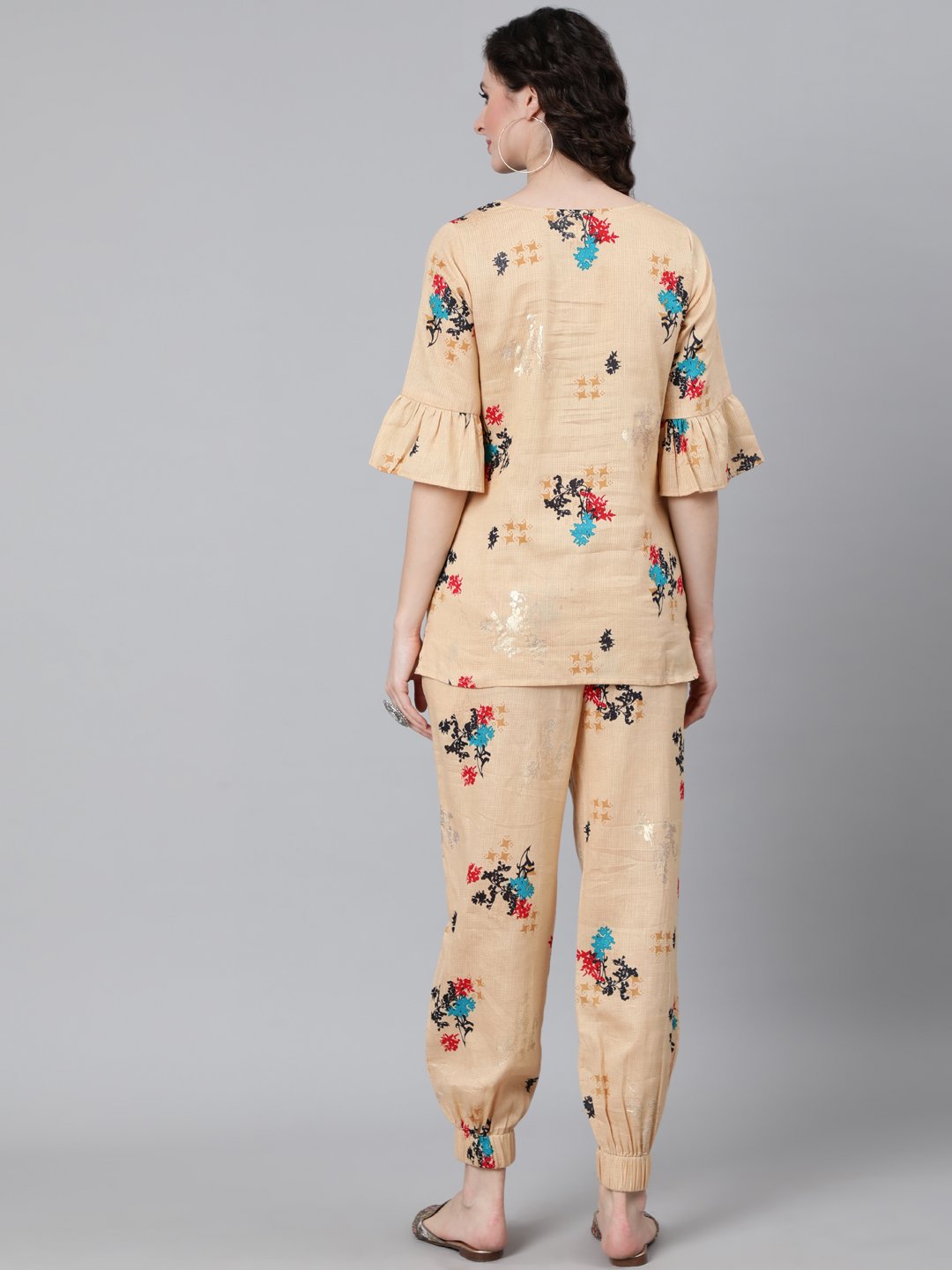 Women's Cream Printed Night Suit - Nayo Clothing