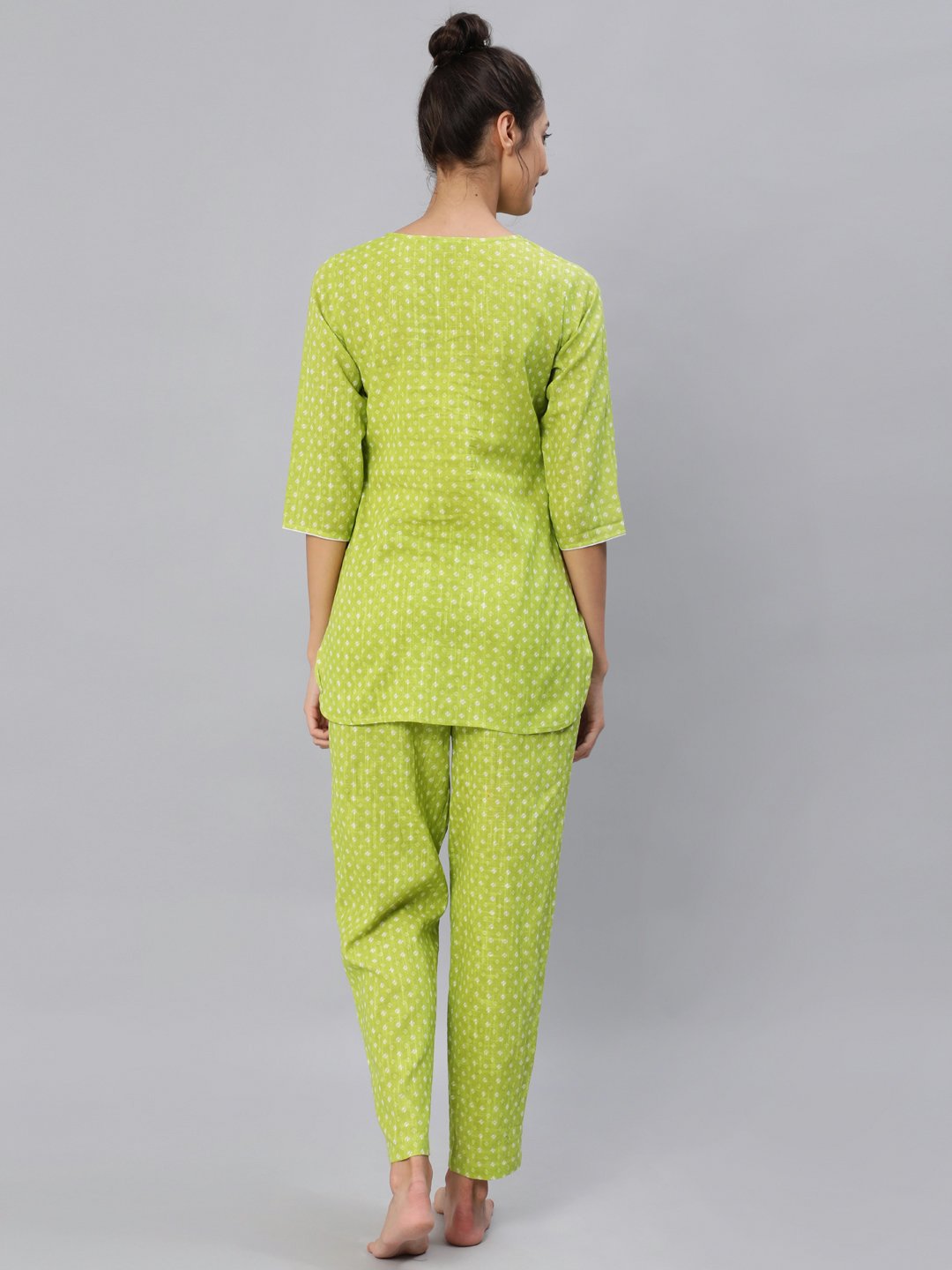 Women's Green Printed Night Suit Set - Nayo Clothing