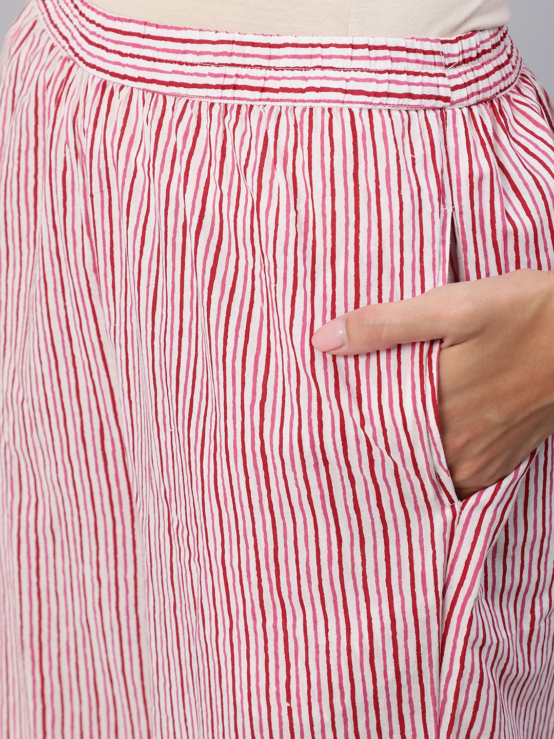 Women's Pink & Off-White Striped Night Suit Set - Nayo Clothing