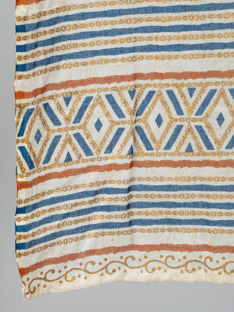 Women's Cream & Gold Printed Straight Kurta With Plazo & Dupatta