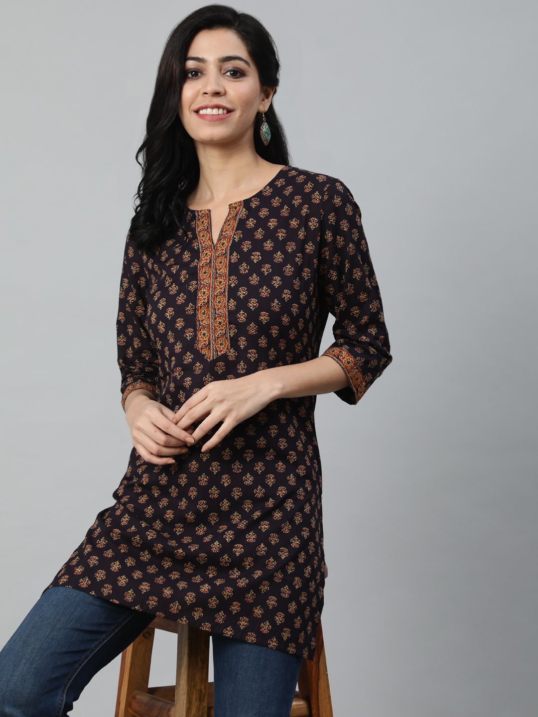 Women's dark Purple Printed Tunic