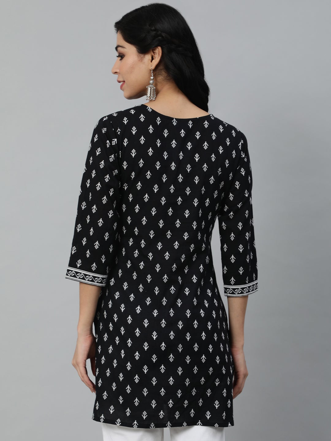 Women's Black & White Printed Cotton Tunic - Nayo Clothing