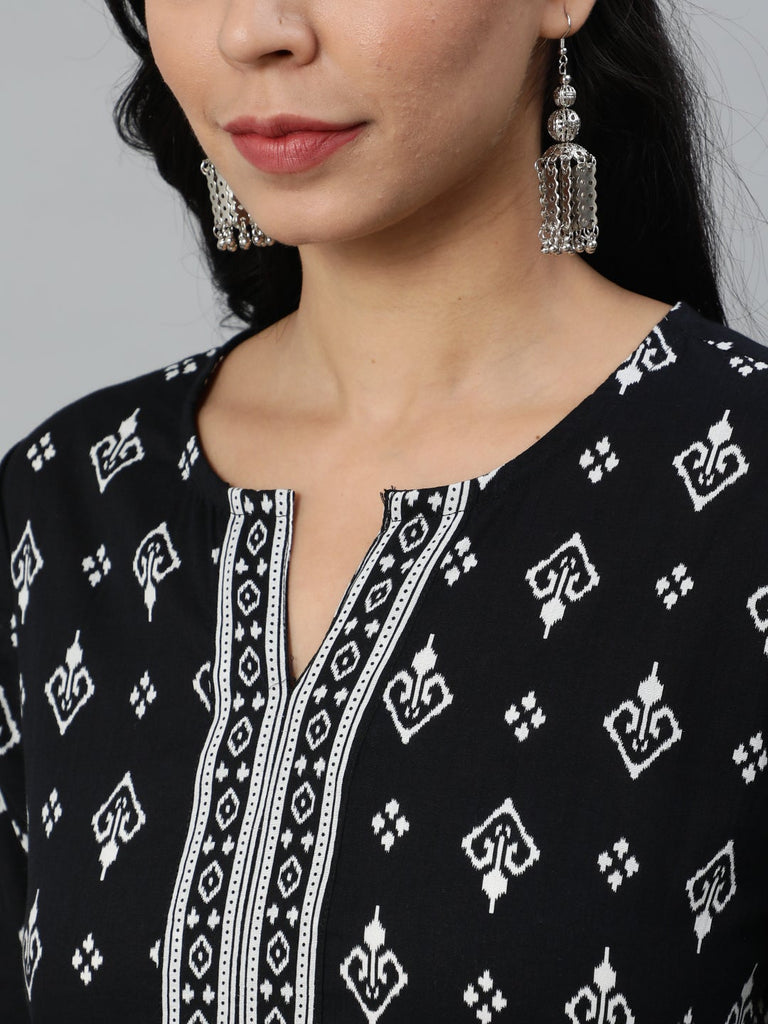 Women's Black & White Printed Cotton Tunic
