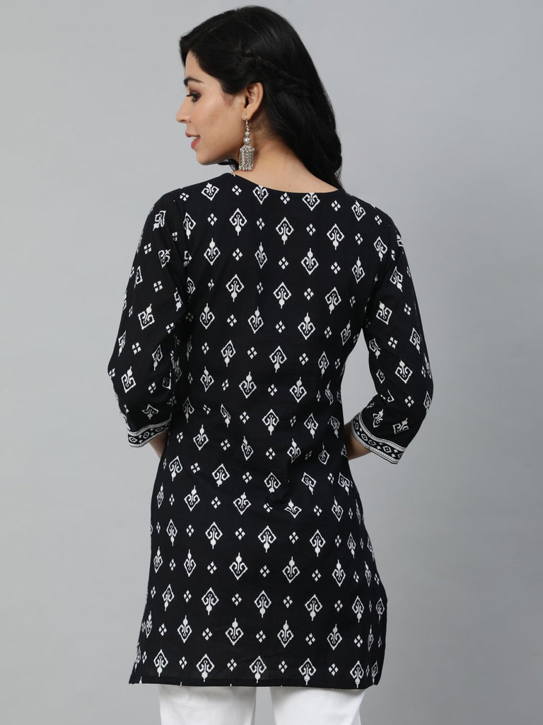 Women's Black & White Printed Cotton Tunic