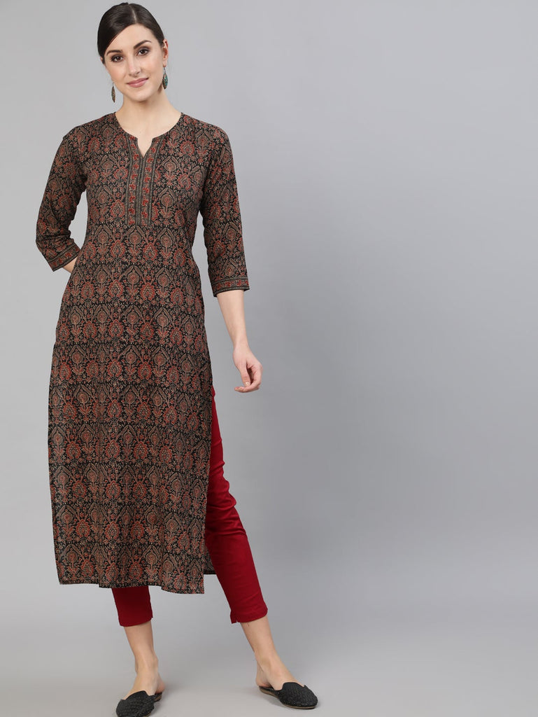 Women's Multi Printed Straight Kurta With Three Quarter