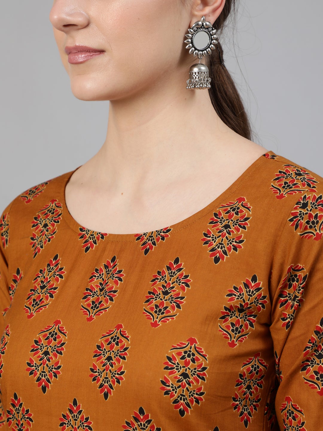 Women's Mustard Ethnic Motifs Printed Straight Kurta With Tassel Detail - Nayo Clothing