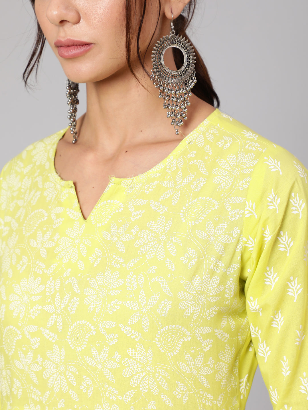 Women's Green Printed A-Line Tunic With Three Quarter Sleeves - Nayo Clothing
