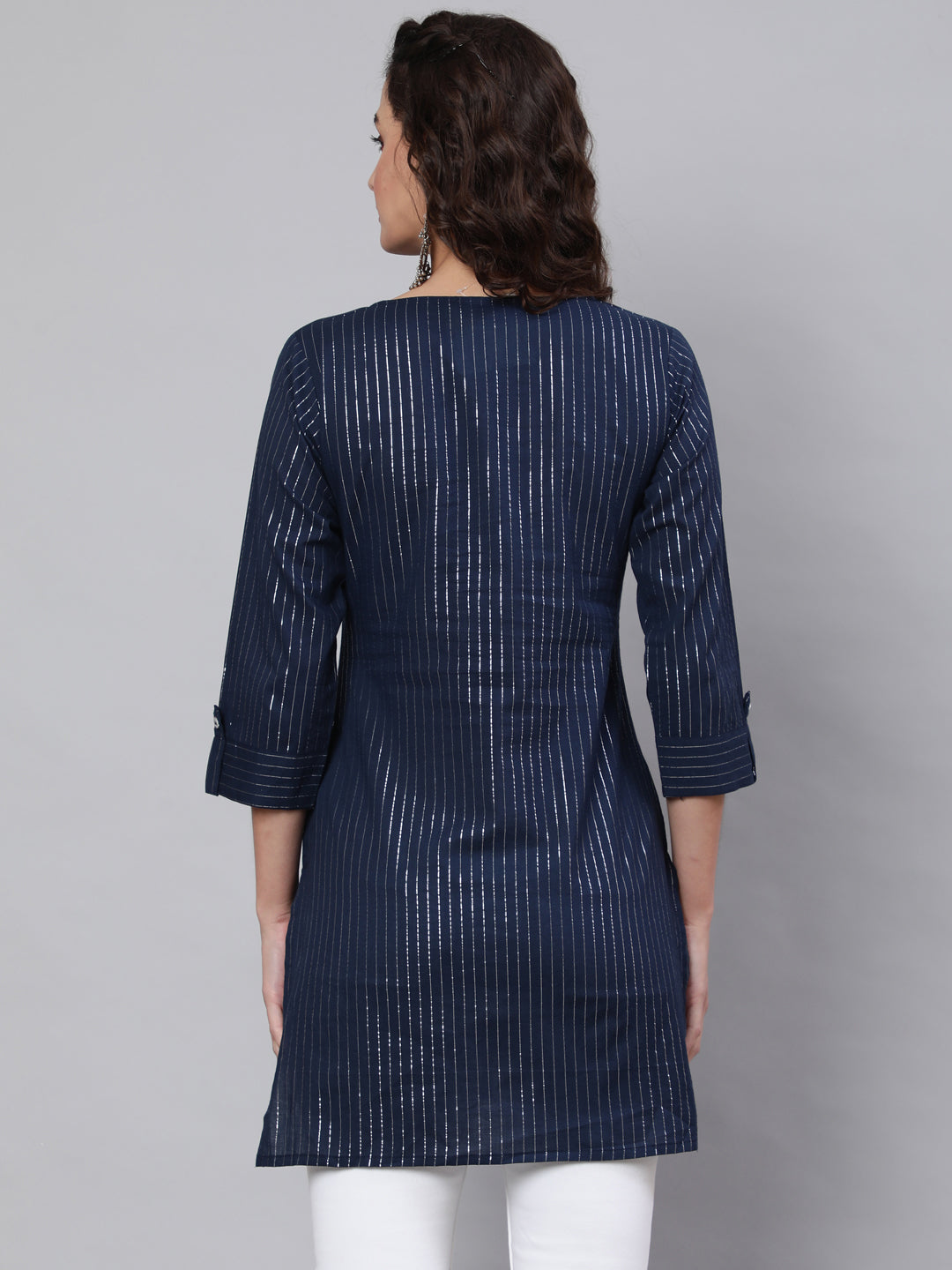 Women's Navy Blue Stripe Straight Tunic - Nayo Clothing
