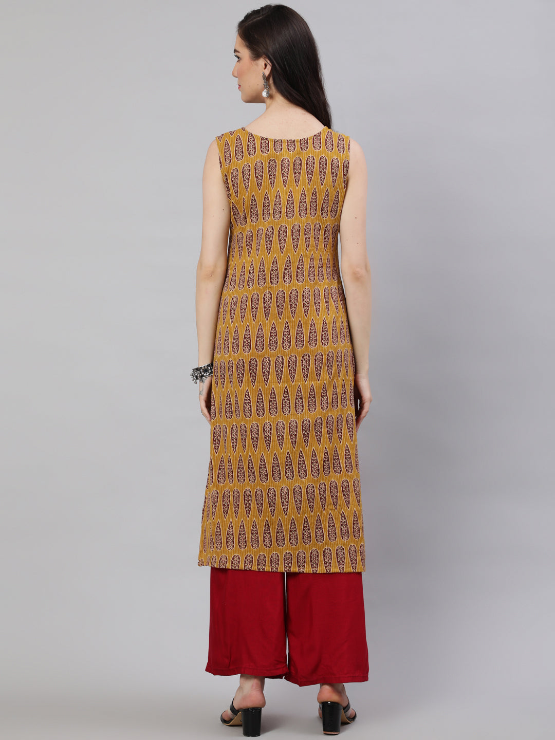 Women's Wome Mustrad Printed Straight Sleeveless Kurta - Nayo Clothing