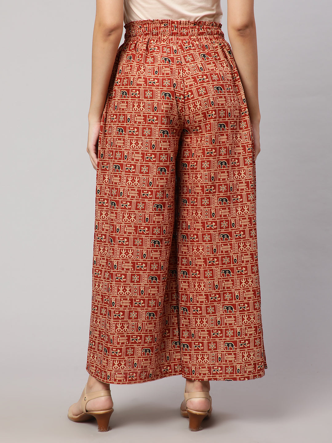 Women's Rust Printed Wide Legged Printed Plazzo With Side Pockets - Nayo Clothing