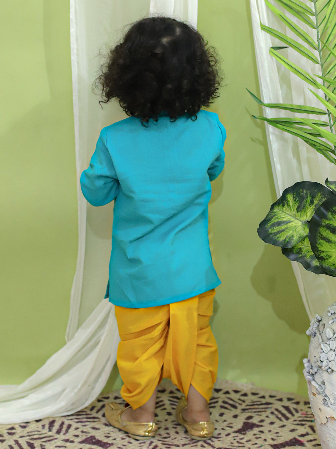 Boy's Green Cotton Dhoti Sets - Bownbee