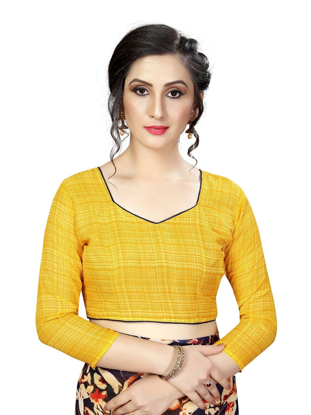 Women's Vamika Yellow Georgette Printed Half & Half Saree Shiv Yellow - Vamika