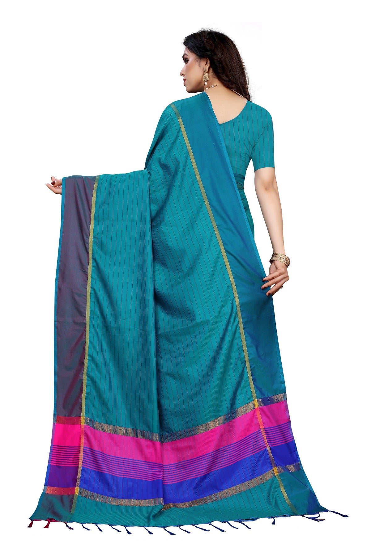 Women's Rama Green Cotton Silk Weaving Saree - Vamika