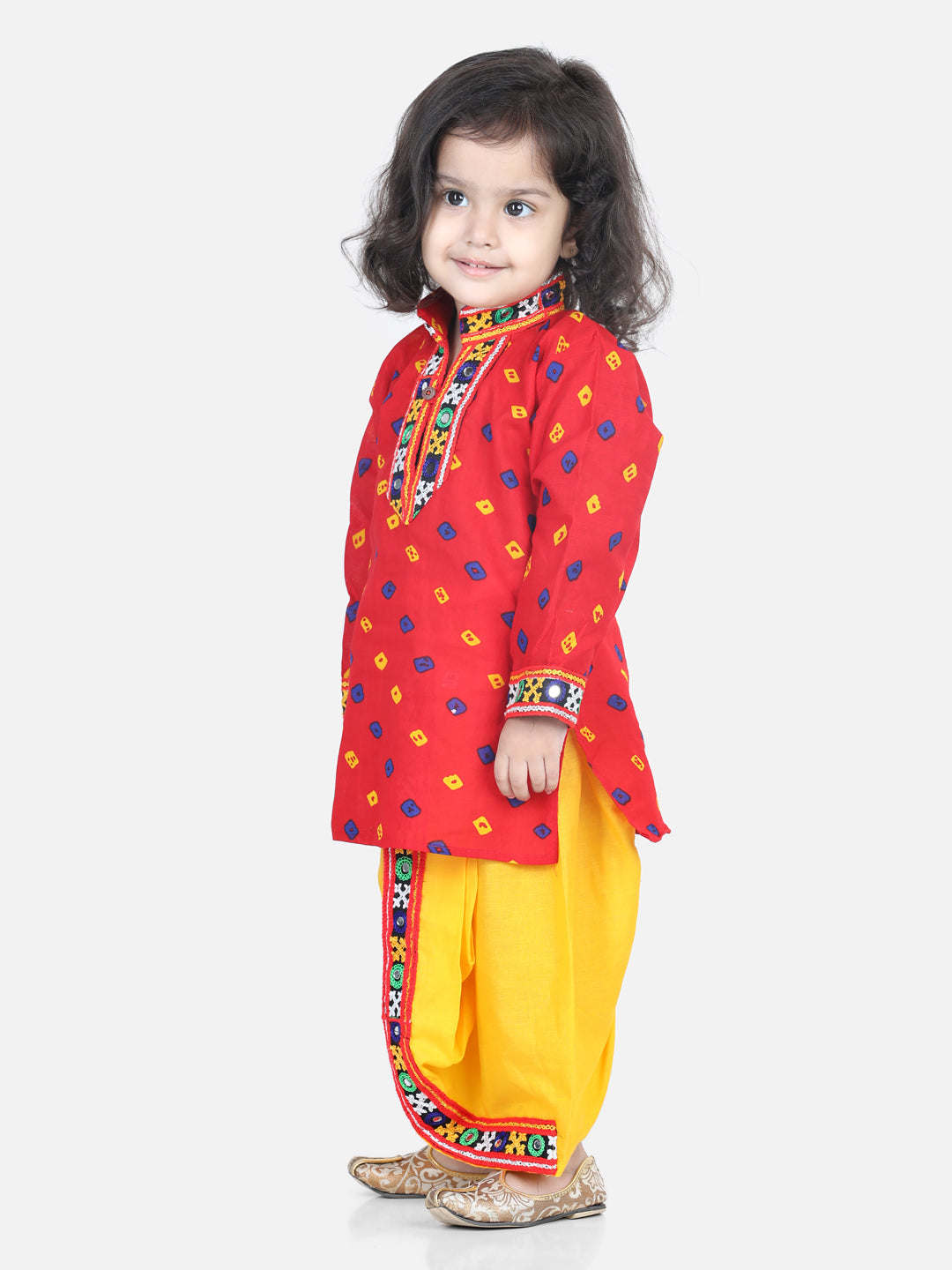 Boy's Red Color Bandhani Print Cotton Full Sleeve Dhoti Kurta - NOZ2TOZ KIDS