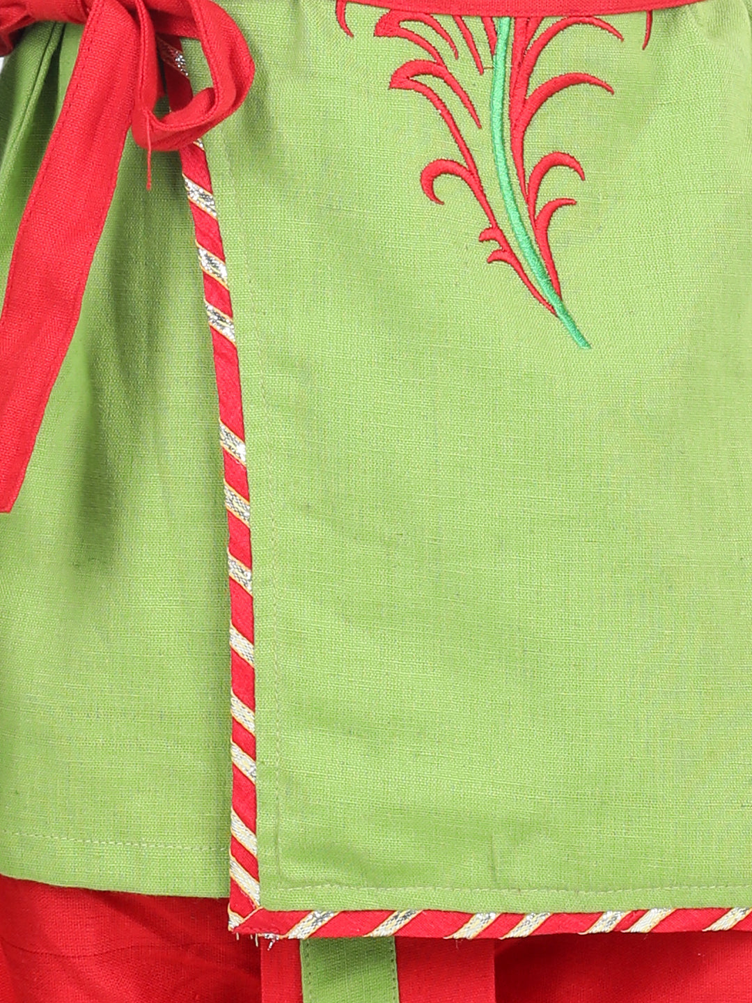 Boy's Green Color Cotton Embroidery Kanhaiya Dhoti Kurta  with Mukut Sets - NOZ2TOZ KIDS