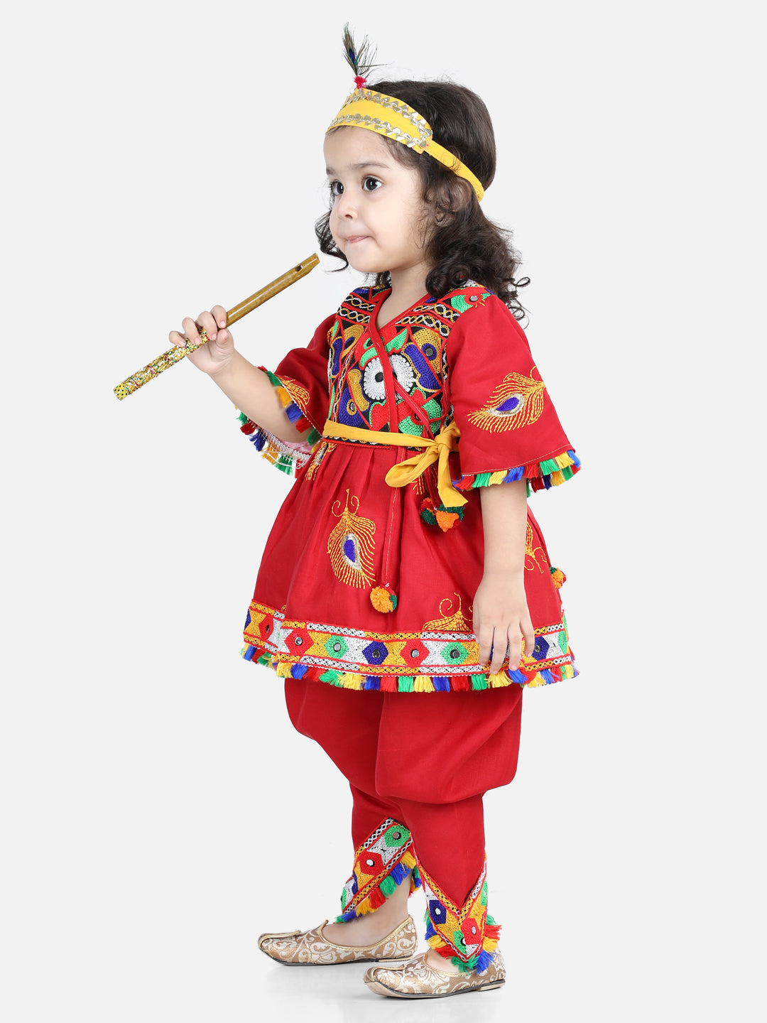 Girl's Red Color Embroidered Dhoti Top Radha Dress - NOZ2TOZ KIDS