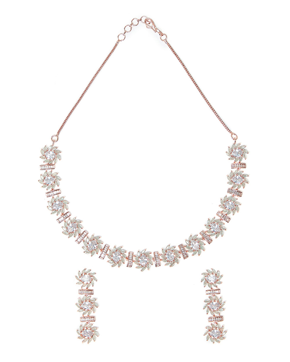 Women's Rose Gold Plated Sparkling Elegance Cz Gems Necklace Set - Voylla