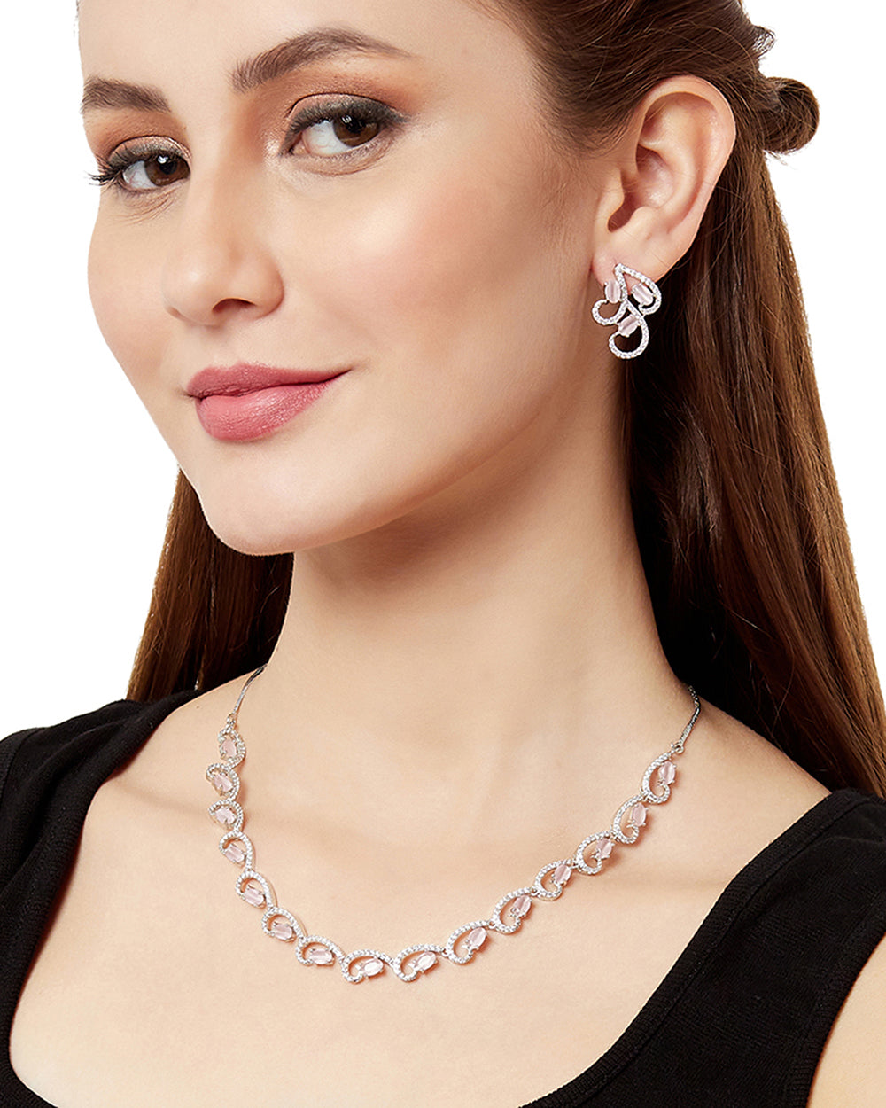 Women's Sparkling Elegance Eye-Catching Necklace Set Studded With Cz Stones - Voylla