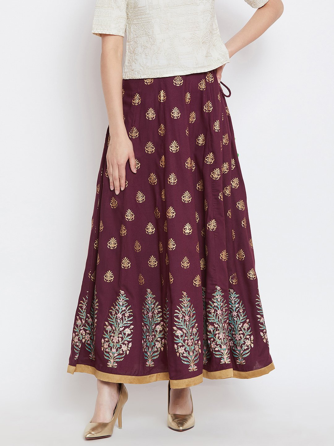 Women's Flower buti block printed skirt - BitterLime