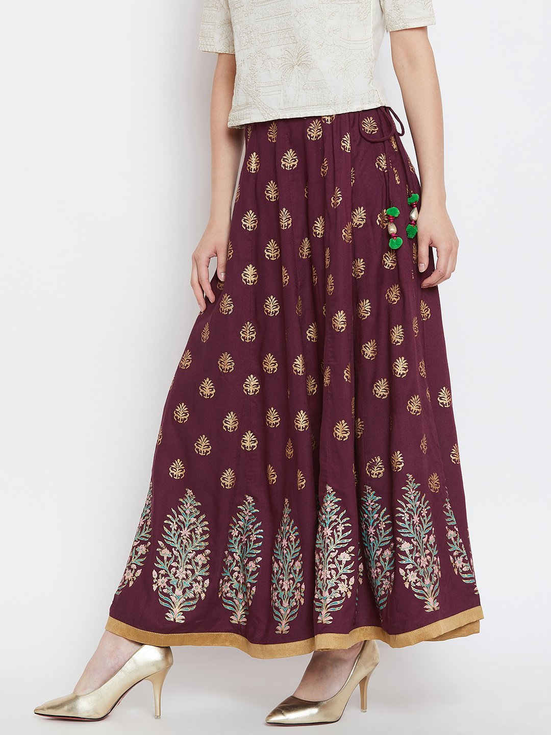 Women's Flower buti block printed skirt - BitterLime