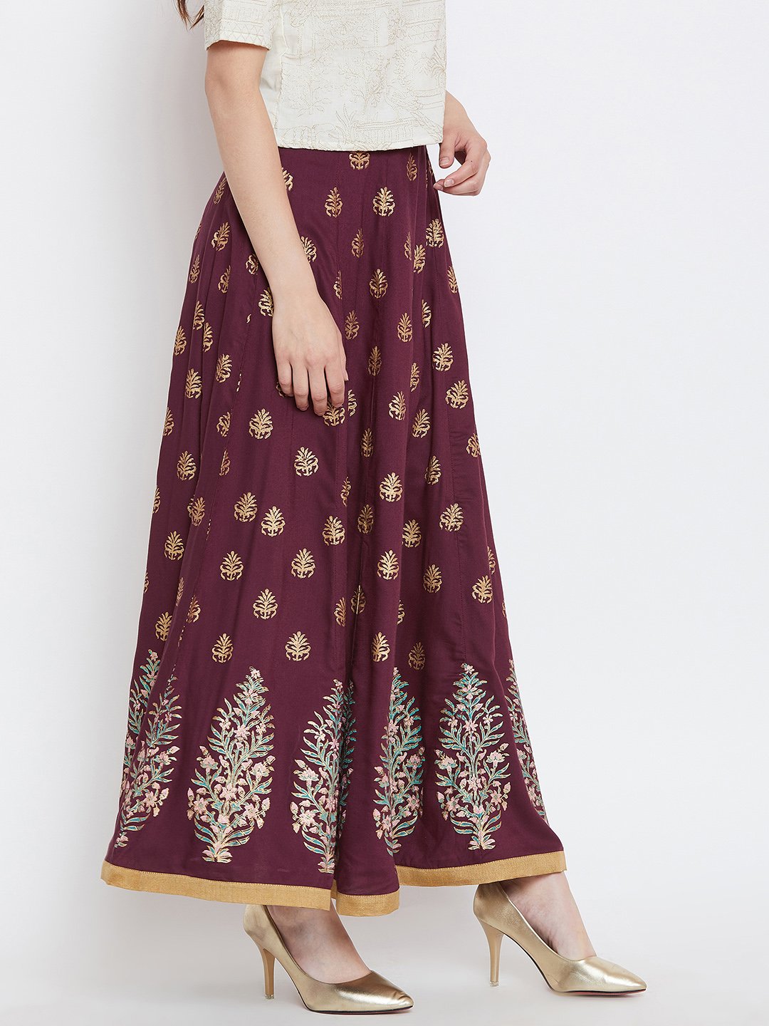 Women's Flower buti block printed skirt - BitterLime