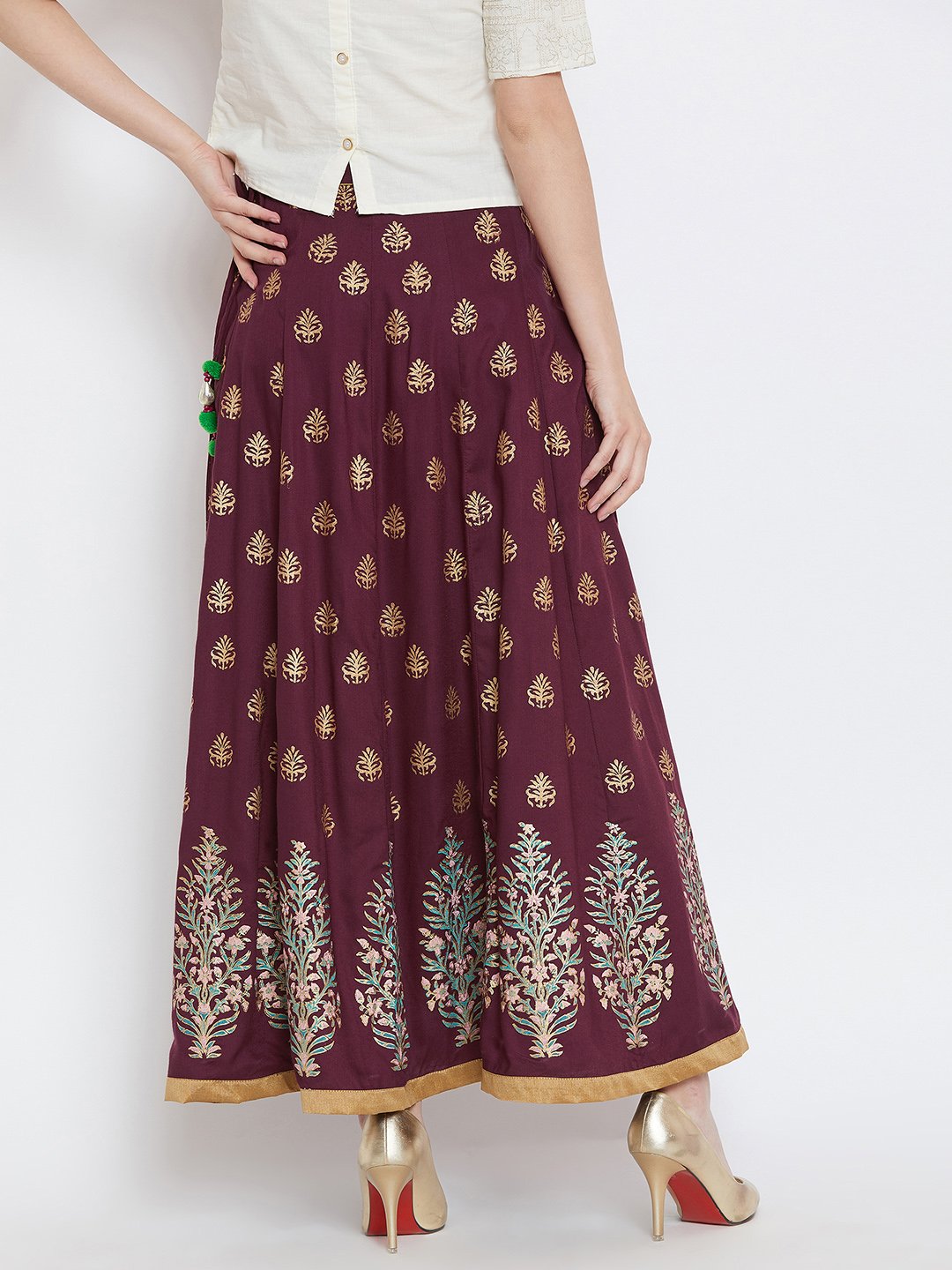 Women's Flower buti block printed skirt - BitterLime