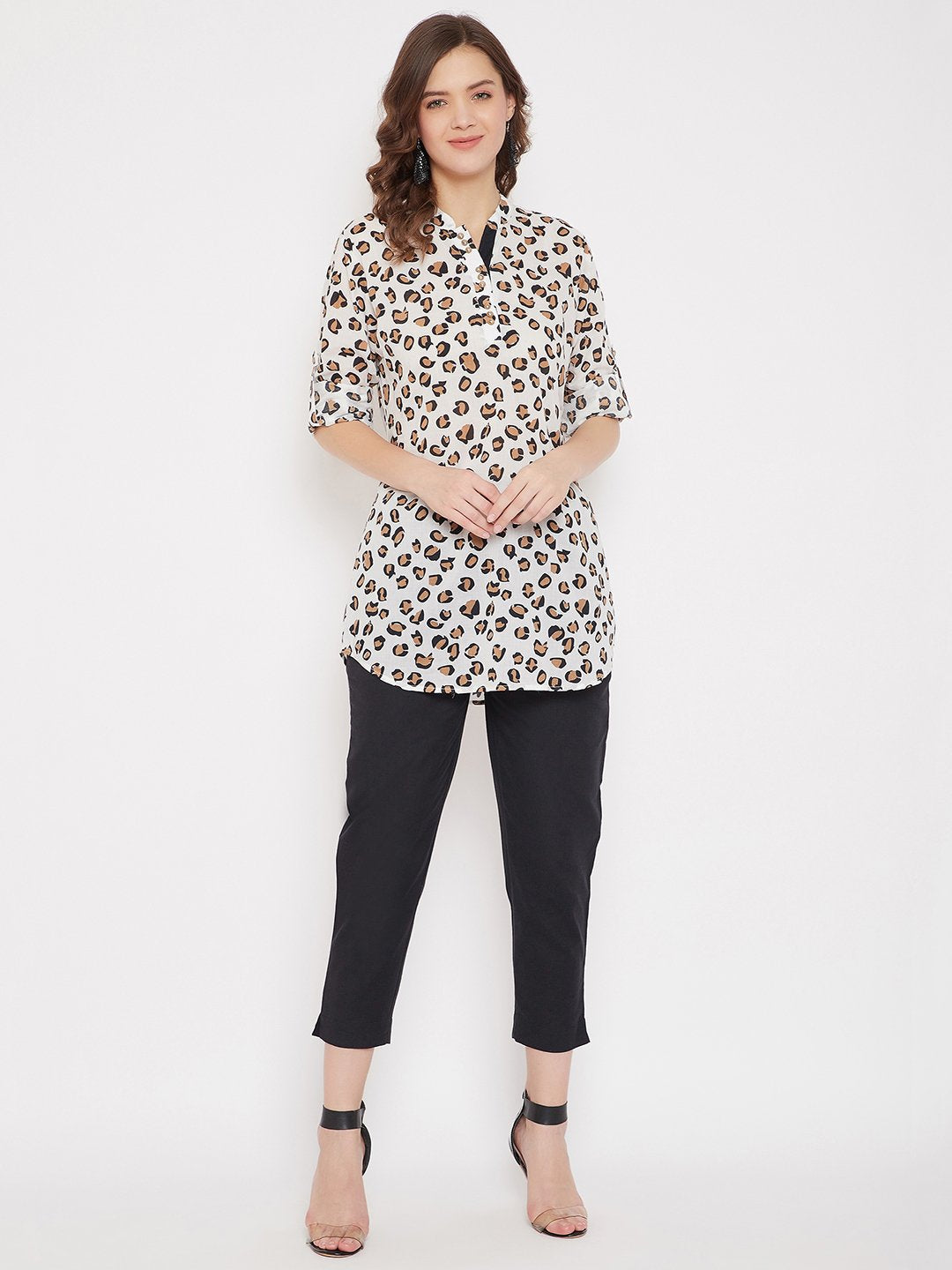 Women's Cotton Printed Tunic & Black Trouser Set - BitterLime