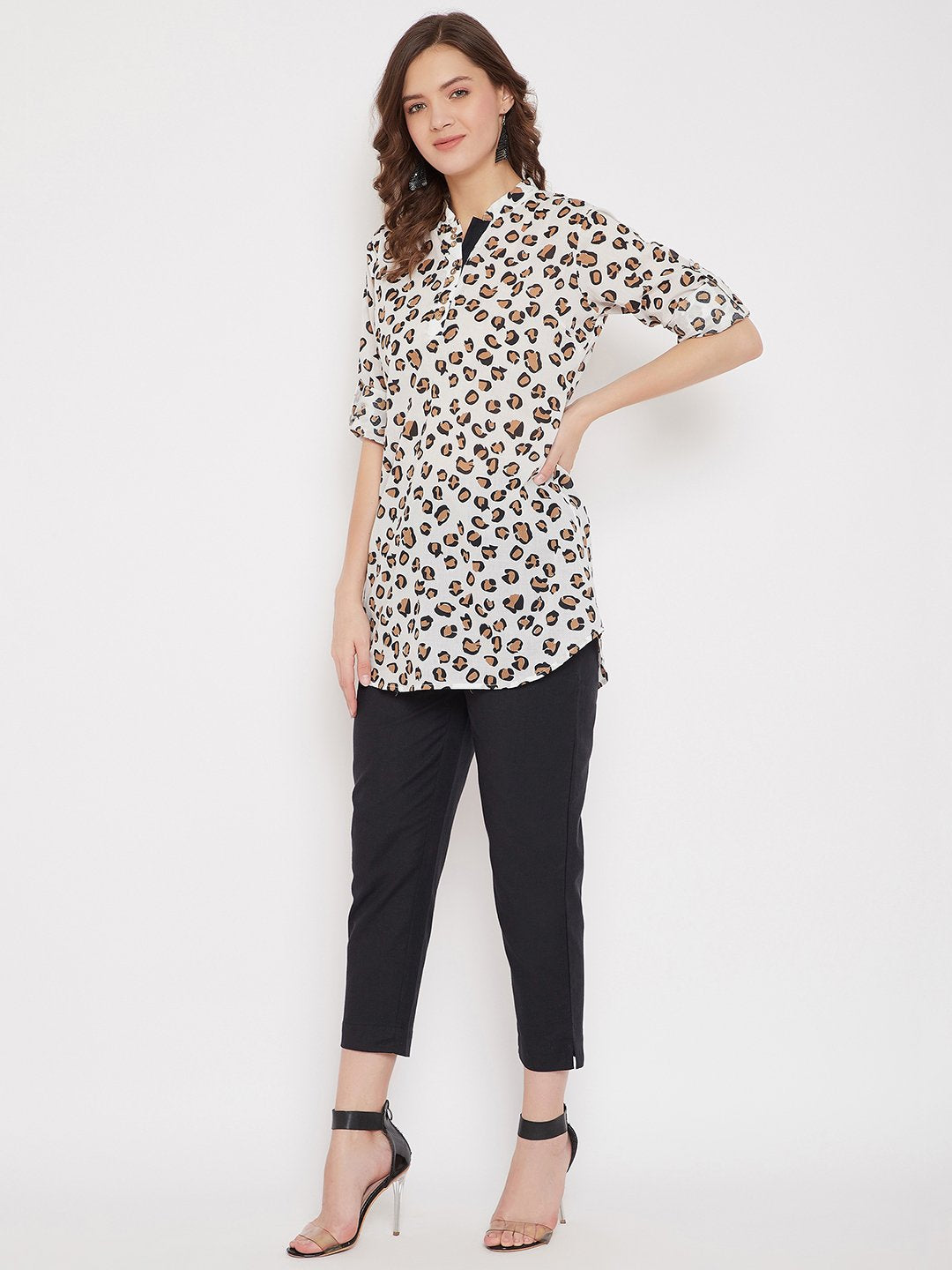 Women's Cotton Printed Tunic & Black Trouser Set - BitterLime