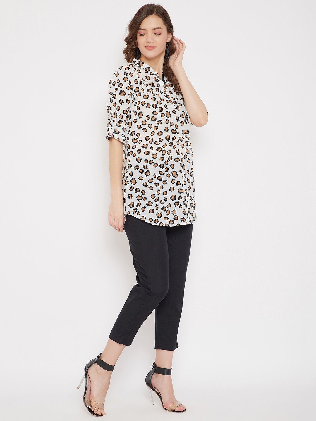 Women's Cotton Printed Tunic & Black Trouser Set - BitterLime