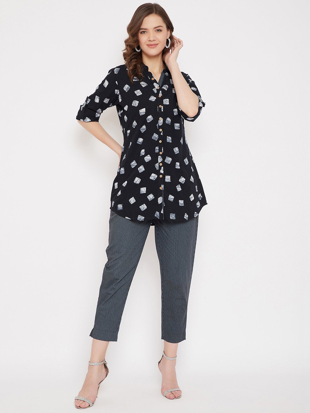 Women's Cotton Printed Tunic & Stripe Trouser Set  - BitterLime